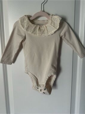 H&M Cream Long-Sleeve Ruffle Collar One-Piece